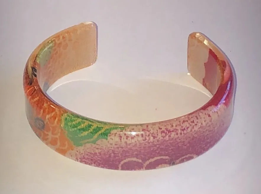 Multicolor Floral Pattern Boho Cuff Bangle Bracelet Purple