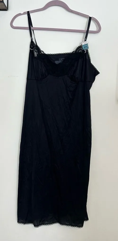 NWT Vintage Vassarette Black Lace Trim Slip Dress Nightie Chemise Size 44