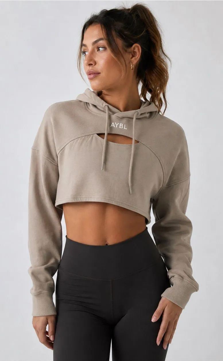 AYBL Taupe Cropped Hoodie with Front Keyhole