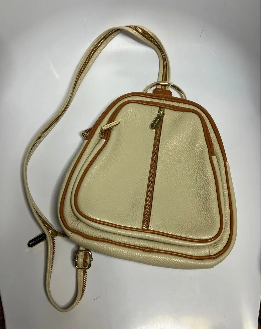Valentina ivory leather convertible backpack crossbody bag made in Italy modern Tan