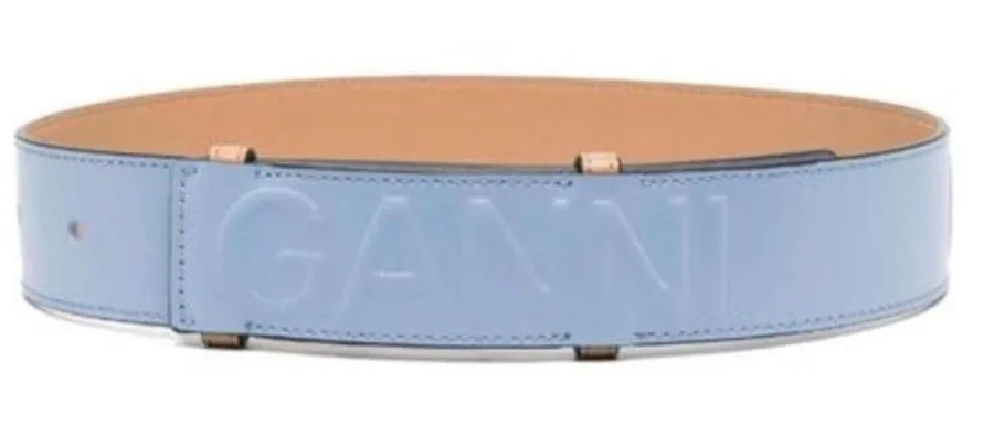 Ganni Blue Belt Size XS/S Embossed Logo Leather