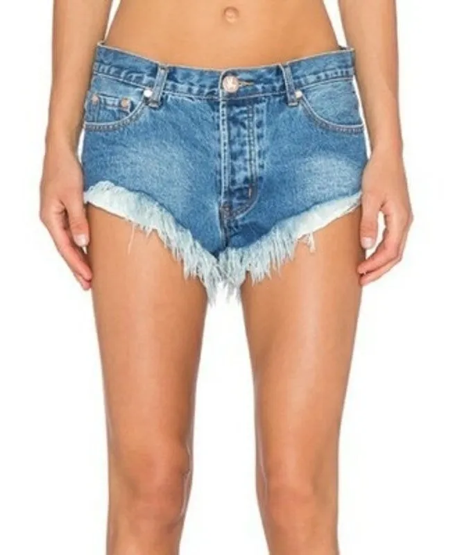 NWT One Teaspoon Sz 26 Mid Waist Rollers Cut Off Blue Denim Casual Jean Shorts