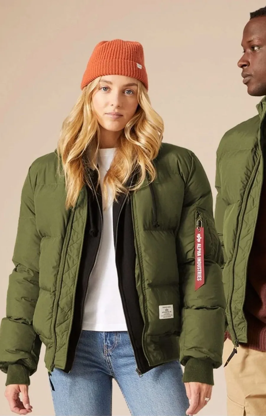 Alpha Industries MA-1 Quilted Bomber Jacket Olive Green Puffer