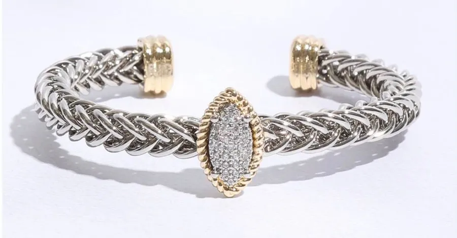 Two T Ponytail Eye Pave Bangle Bracelet Silver