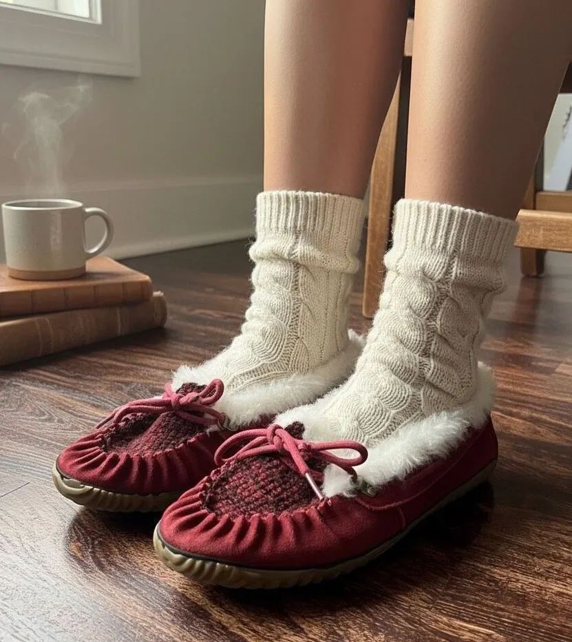SOREL Out N About Moccasin Slippers Burgundy Red Suede Faux Fur Size 10