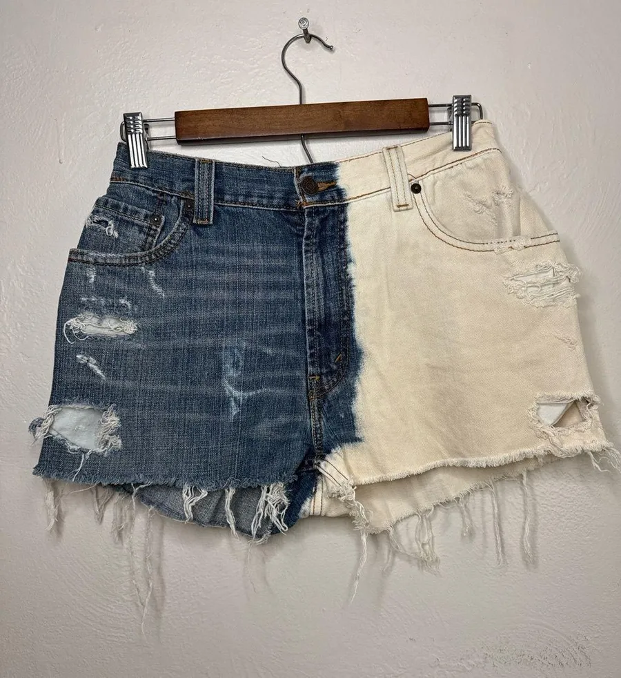 Vintage Levi’s Reworked Two Tone Distressed Denim Shorts