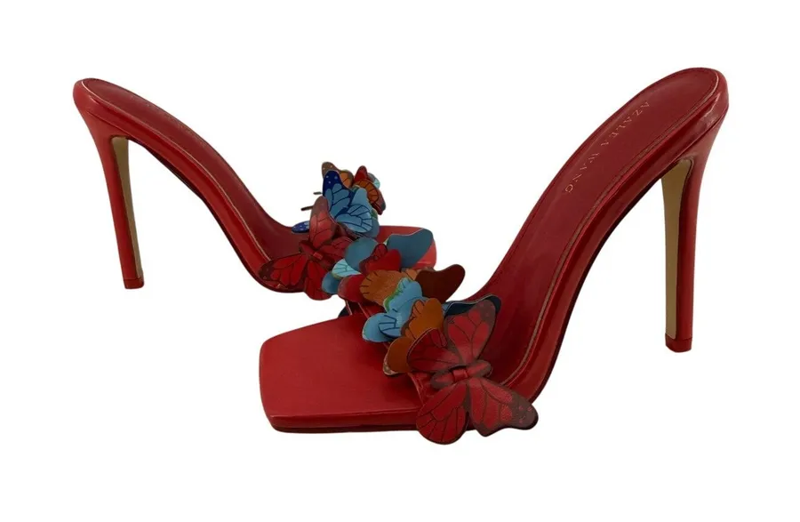 Dolls Kill Azalea Wang Nori Butterfly Heels 3 Dimensional Butterfly Square Toe Red Size 6