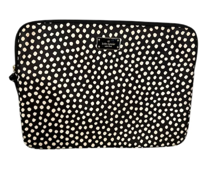 Kate Spade Black White Polka Dot Nylon Half Zip Laptop Case Sleeve Women