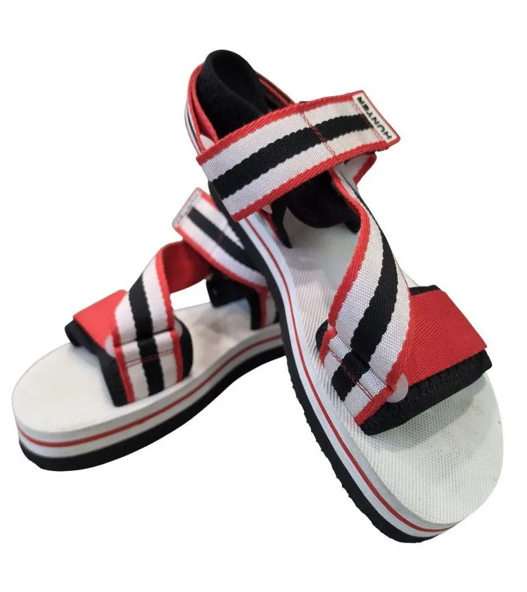Hunter Women's Adjustable Striped Sandals UK 6 US size 8 Red/White/Black