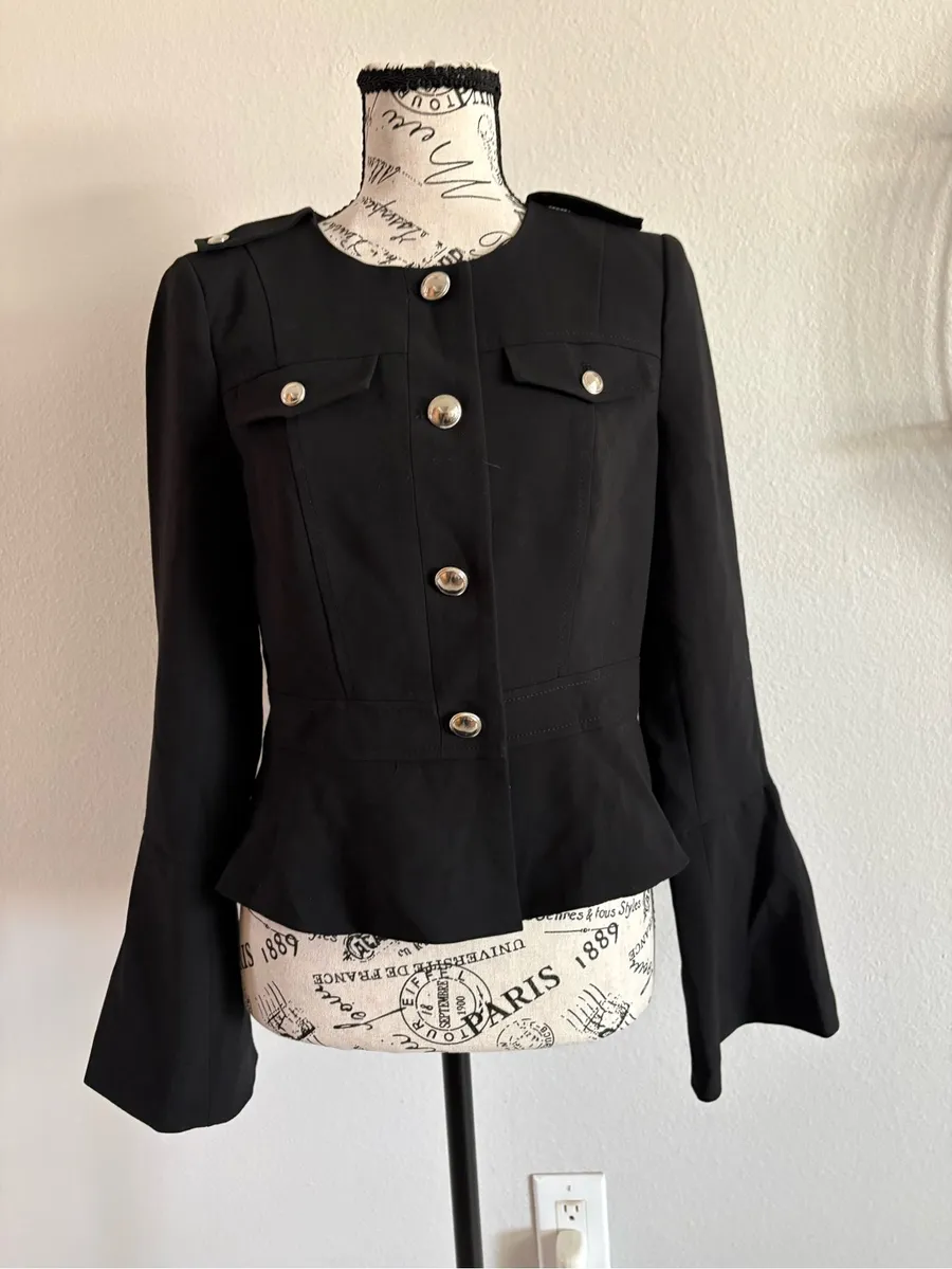 Women’s Black Peplum Military-Style Jacket