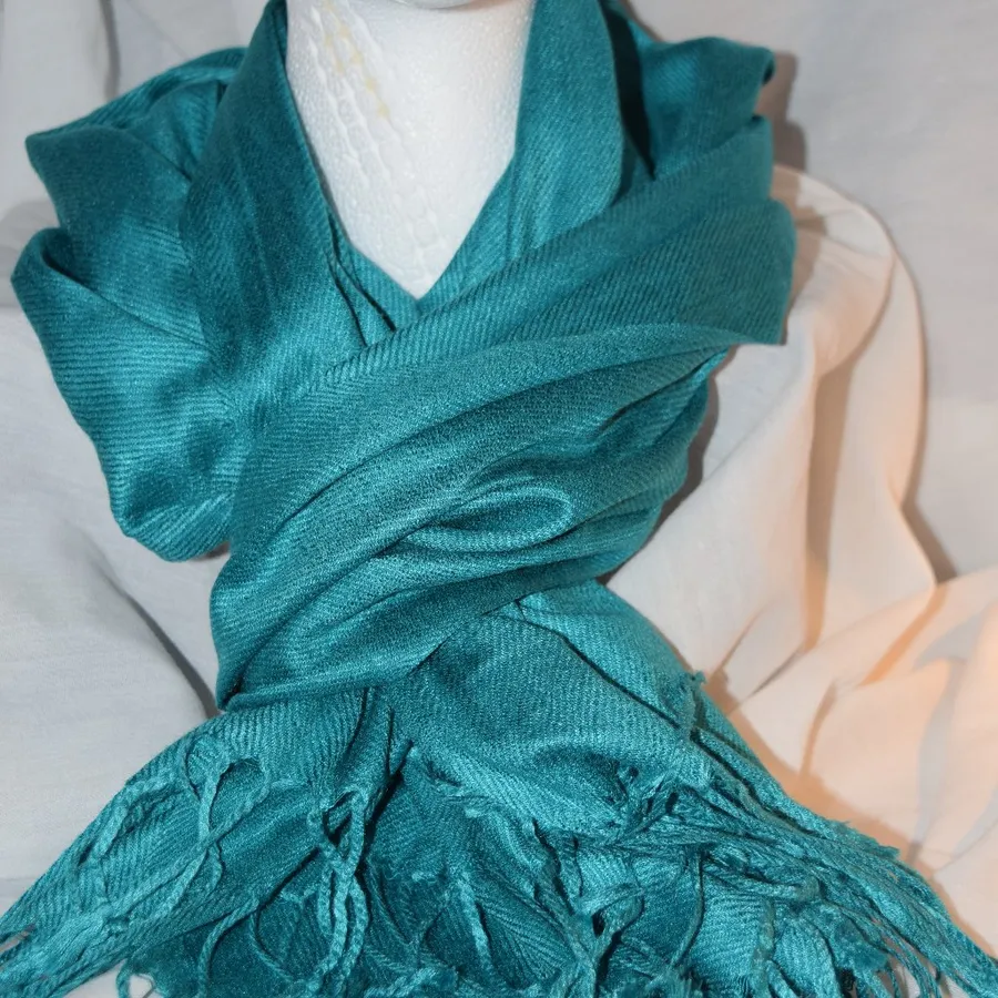 Teal Pashmina Style Scarf Wrap 26" x 70" w 4" Fringe