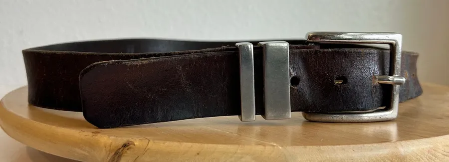 Levi's Worn in Genuine Leather Silver Double Buckle Belt Unisex Size XL