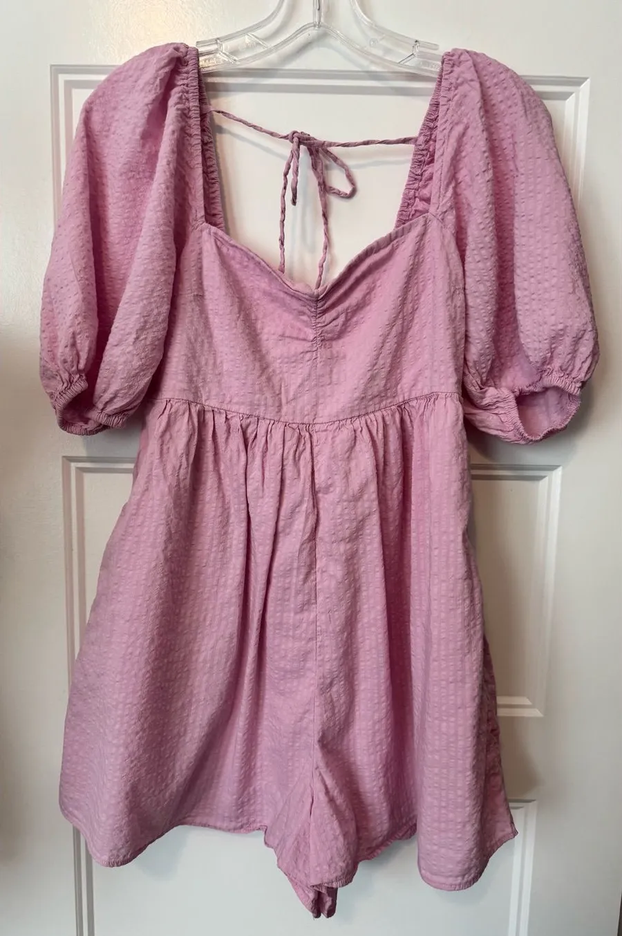 Abercrombie & Fitch Pink Puff Sleeve Romper S Tie Back Cottagecore Coquette