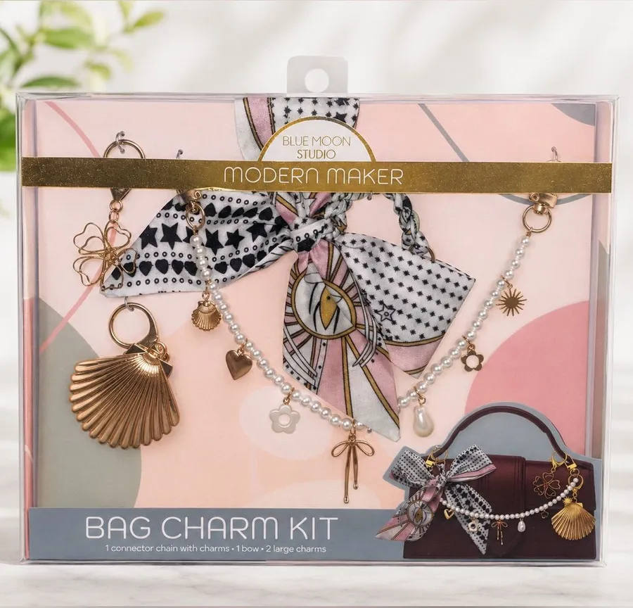 Blue Moon Studio NWT Modern Maker Bag Charm Kit Purse Accessory Bow Pearls Shell Gold