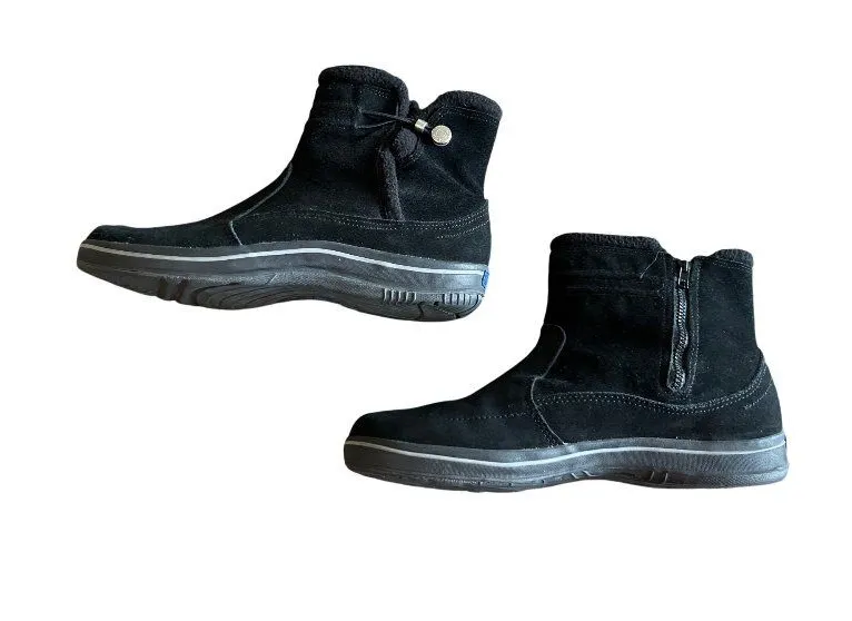 Keds Essentials Women's 8.5 Black Suede Ankle Boots Zip Button Lined Used