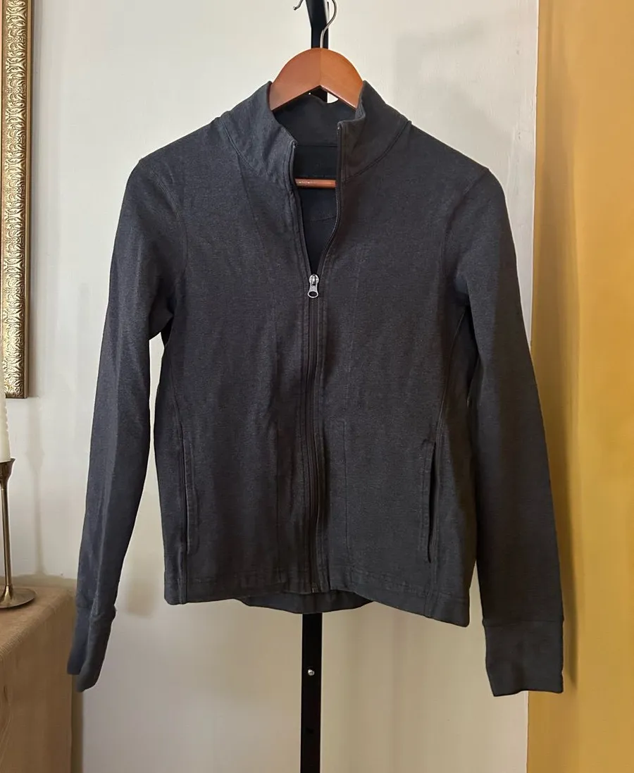 Pact Organic Cotton Go To Slim Zip Up Track Jacket Athletic Stretch Gray Small
