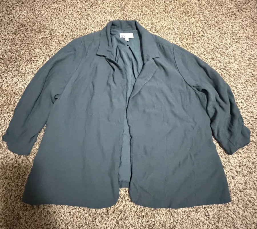 Nordstrom Rack Women 2X Teal Blue Open Front 3/4 Sleeve Blazer Jacket Viscose