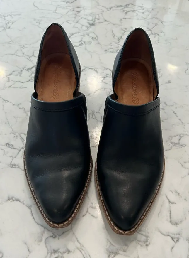 Madewell Black The Brady Lowcut Bootie Leather Stacked Heel Size 5
