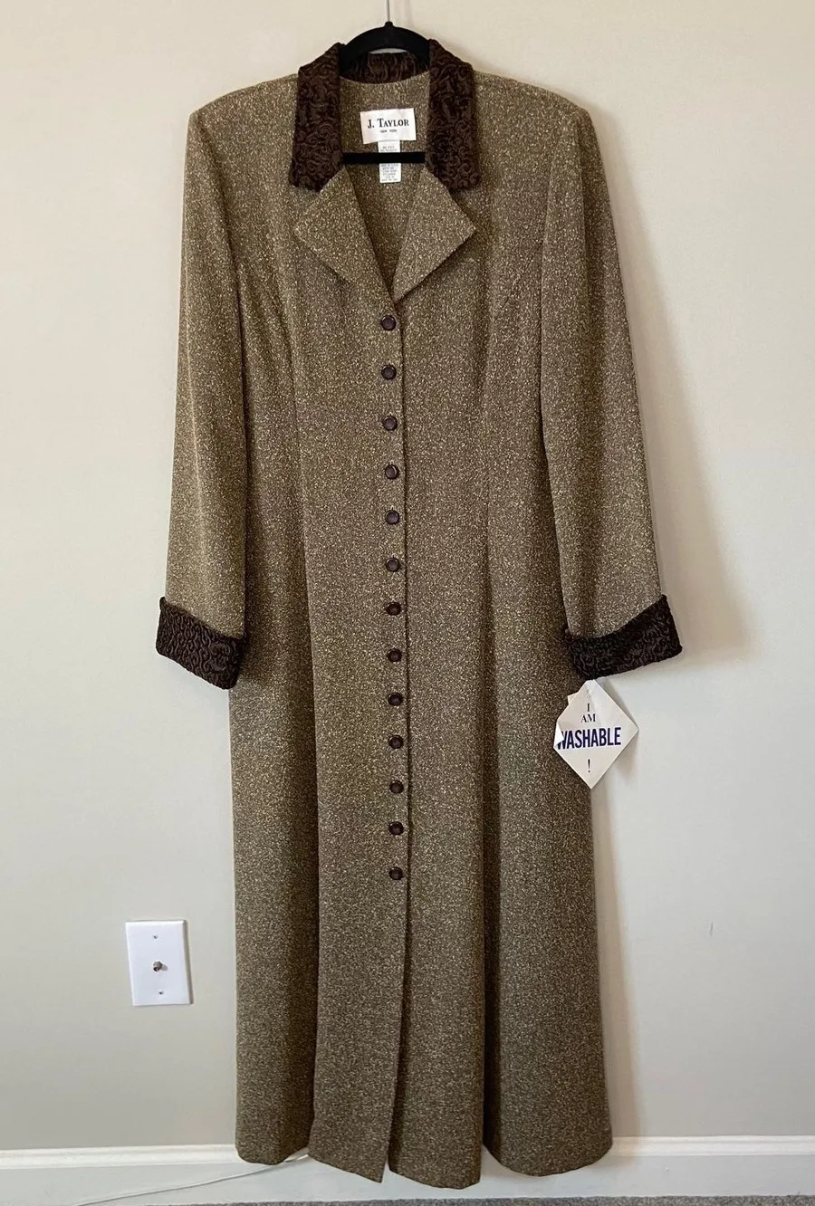 J. Taylor New York Brown Long Duster Coat Size 14 NWT Vintage Overcoat Victorian