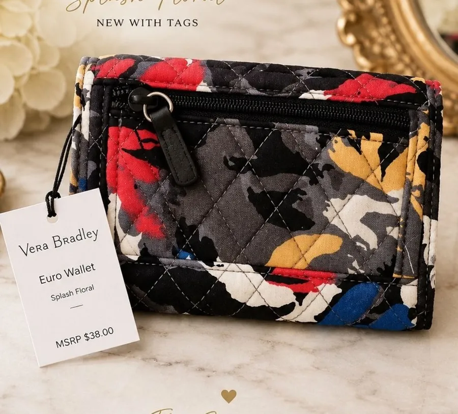 NEW Vera Bradley Euro Wallet Splash Floral Quilted Cotton Wallet NWT