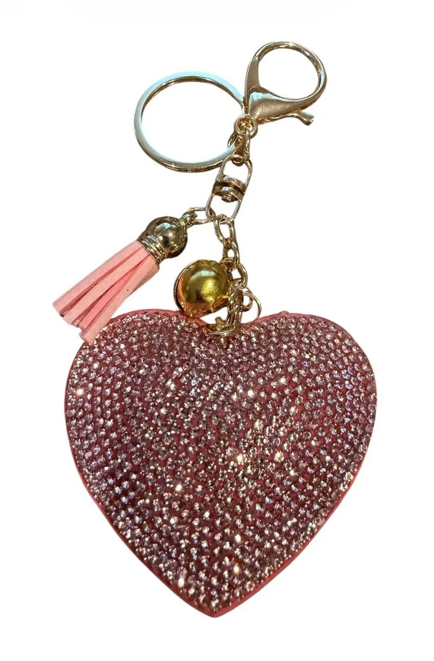 Pink Heart Crystal Bag Charm/Keychain with Tassel