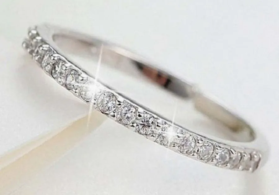 NEW Dainty 14k Gold Plated S925 Simulated Diamond Band Ring, Adjustable Band