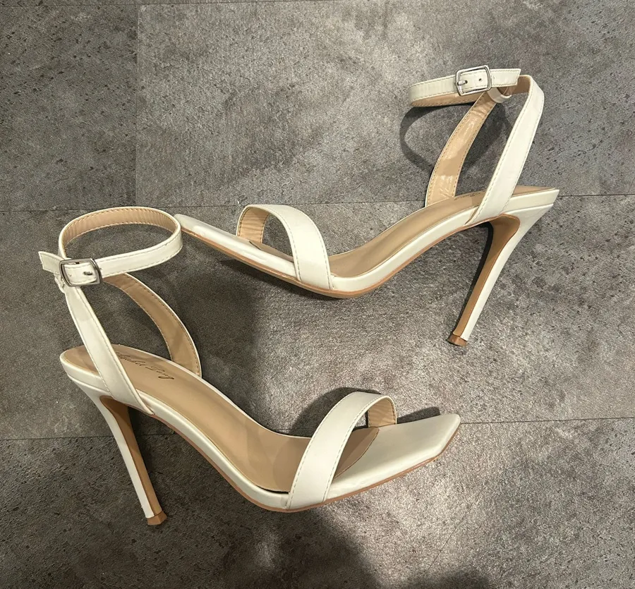White Stiletto Strappy High Heels Size 8