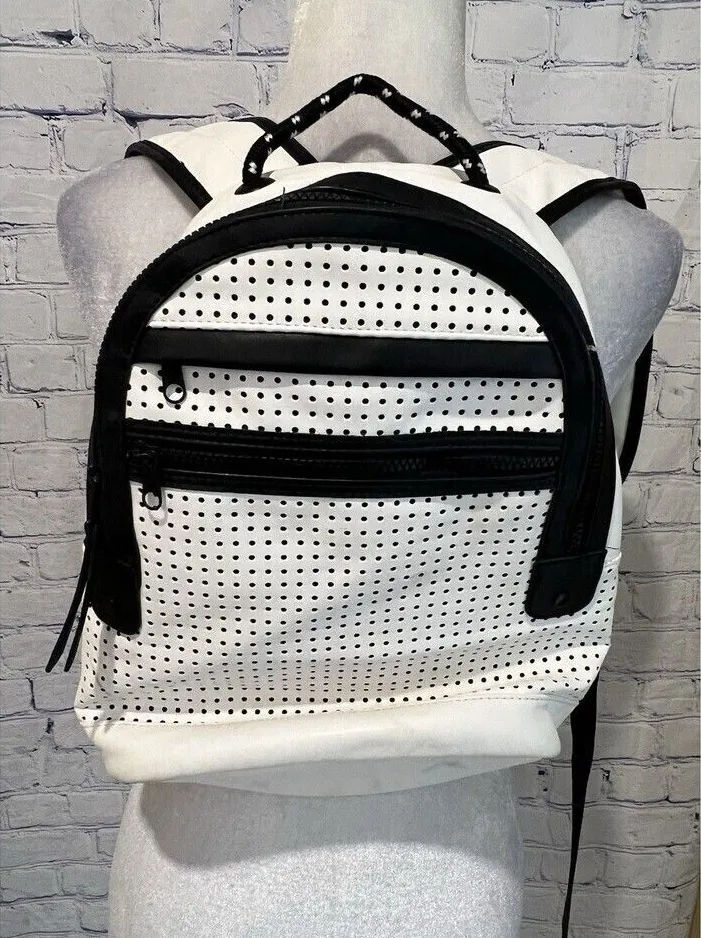 Merona white with black trim Faux leather backpack Lots of Pockets adjustable
