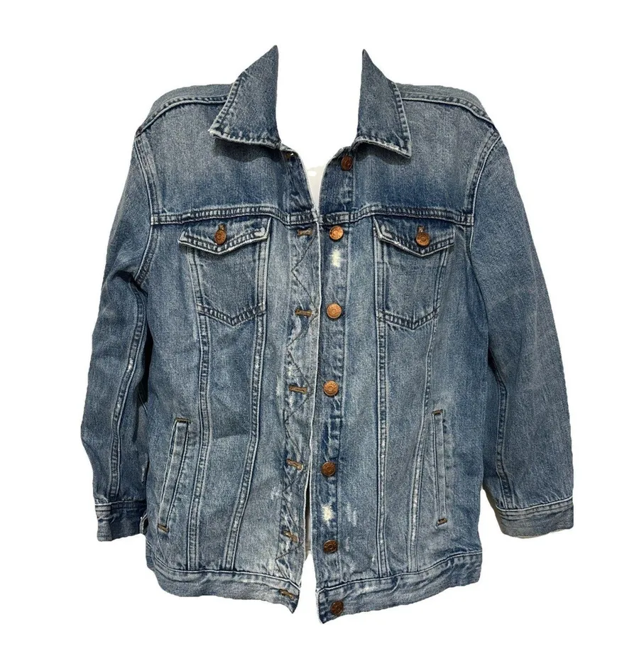 Madewell Jean Jacket Women’s Oversized Small Distressed Blue Trucker Denim EUC