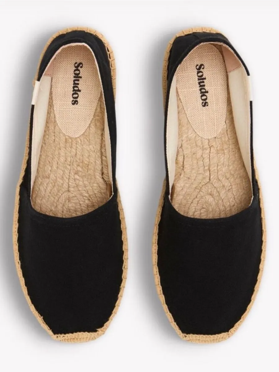 Soludos Espadrilles Womens 8 Black Canvas Slip On Flats Rope Sole