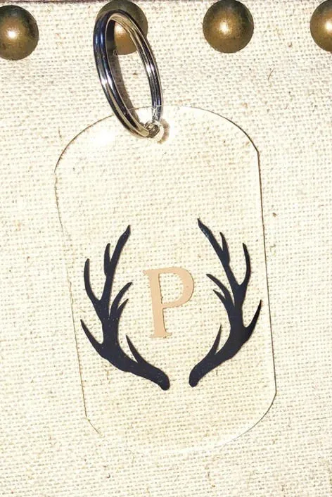 P monogrammed southern deer antler keychain