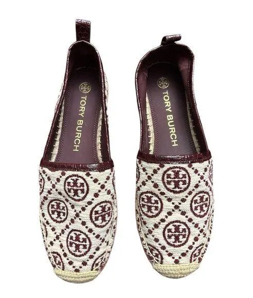 Tory Burch T Monogram Soft Croco Embossed Flatform Espadrille Shoe Sz 8.5 $298