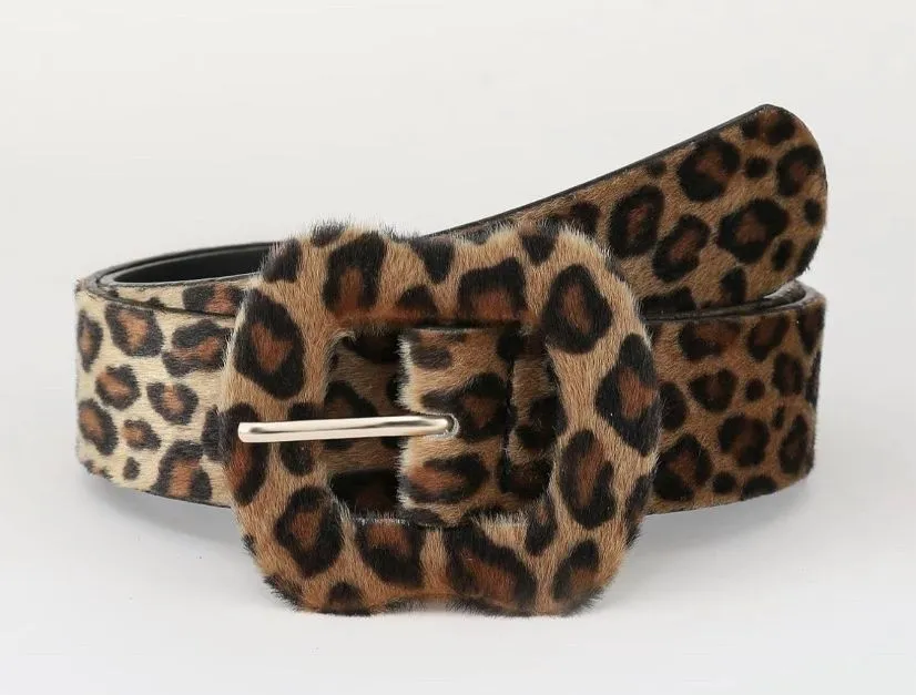 Fashion Colorblock Leopard Print Plush Belt Casual Waistband for Jeans Black