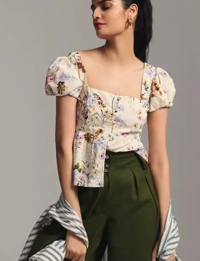 by Anthropologie Floral Corset Smocked Back Size Medium