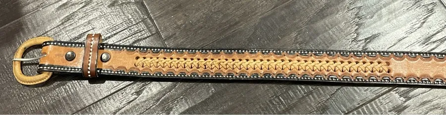 Womens 36" Western Leather Belt Brown Braided Tooled Basketweave Buckle Cowgirl