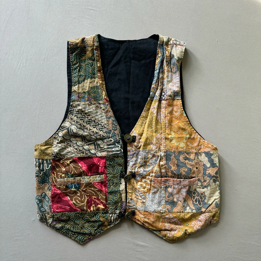 Vintage Batik Patchwork Vest Multiple Size M