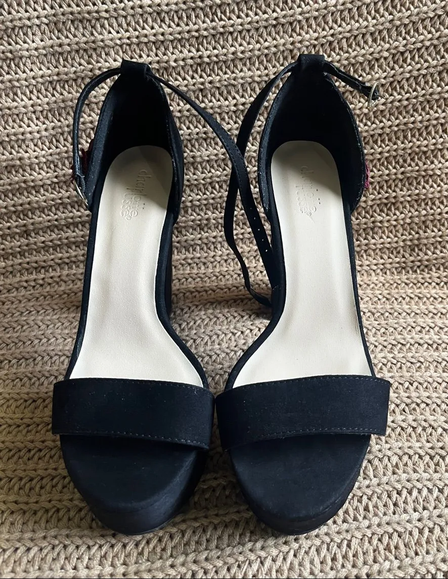 Charlotte Russe Black Suede Ankle-Strap Heels