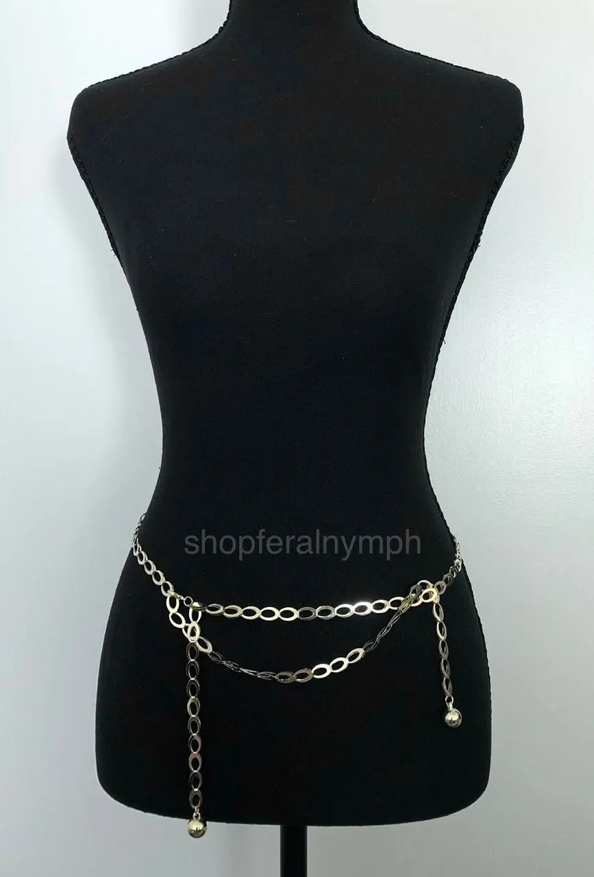 Y2K Minimalist Gold Oval Link Chain Belt, Fits Up to 42.5 Inches, X7GA1184