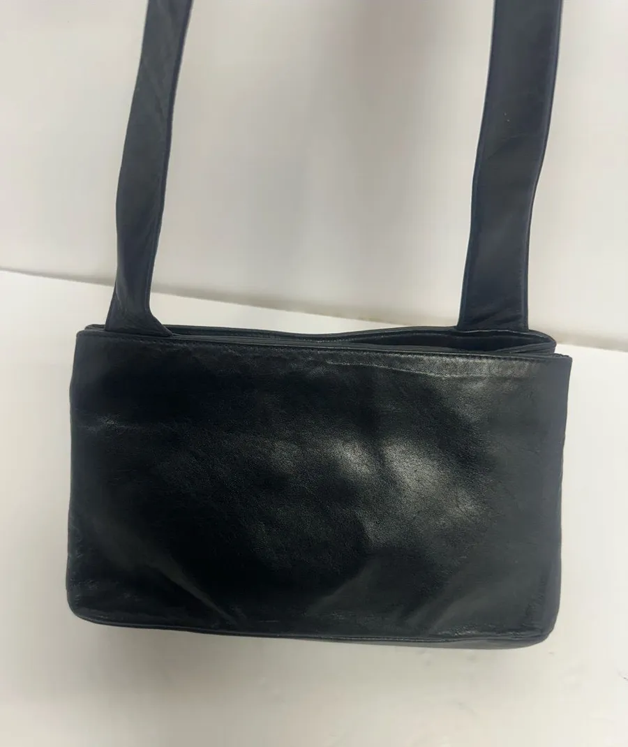 Sleek Black Leather Shoulder Bag with Wide Strap Super Soft