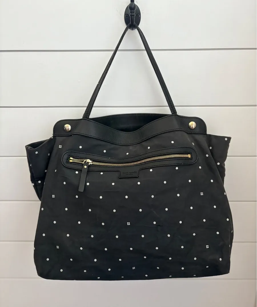 Kate Spade Black Polka Dot Nylon Tote Bag Shoulder Bag Zip Pocket