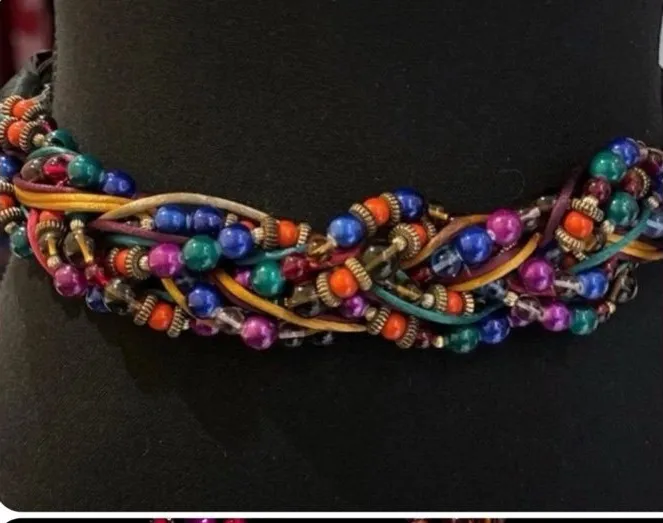 Beaded Belt Carolyn Tanner Designs Multicolored Twist + 3 strand Beaded Necklace