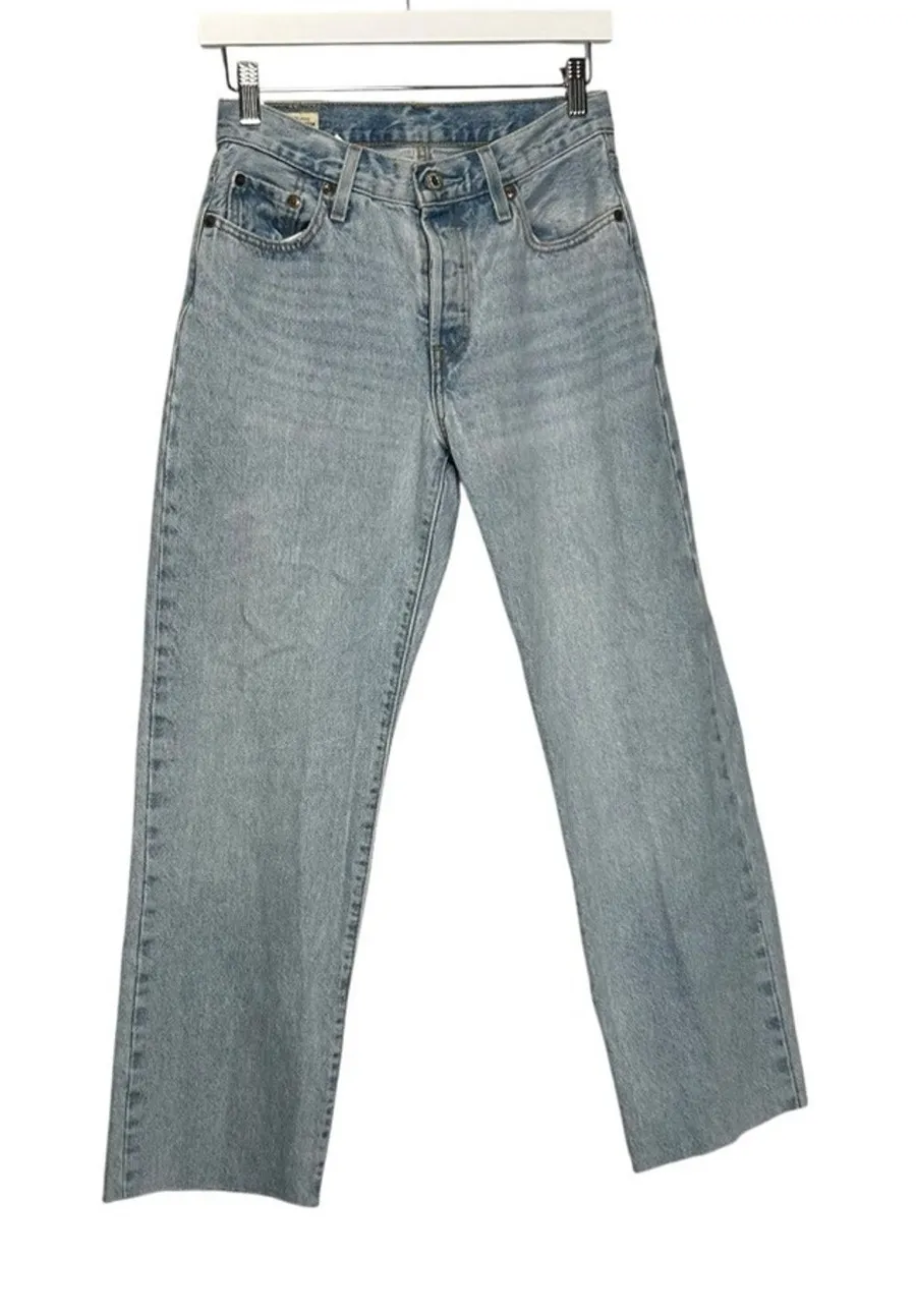 Levi’s Premium Light Wash 501 Straight Leg Denim Blue Jeans Size 25