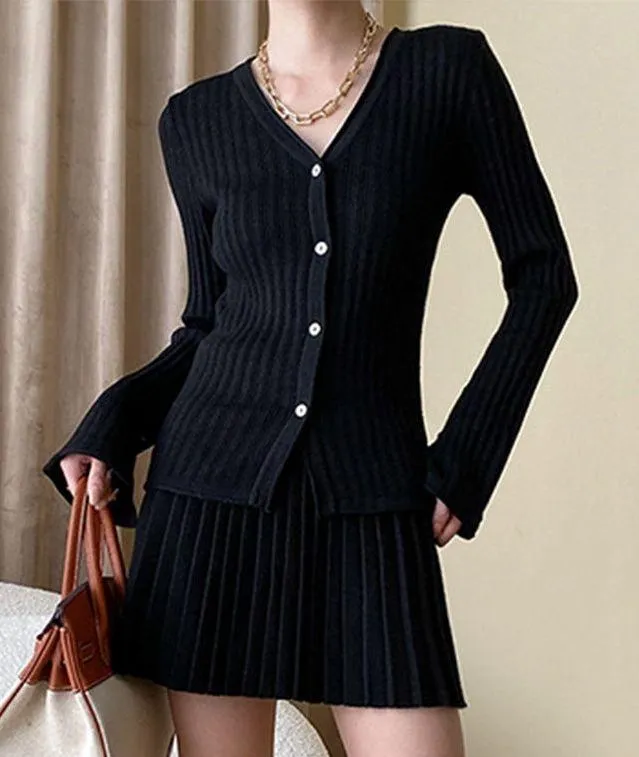 Commense Leisure Long Sleeve Two Piece Skirt Set size M Black Size M