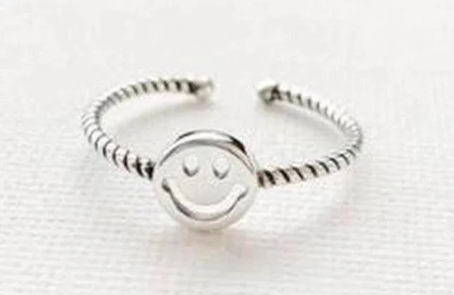 Smiley Face Silver Dainty Ring