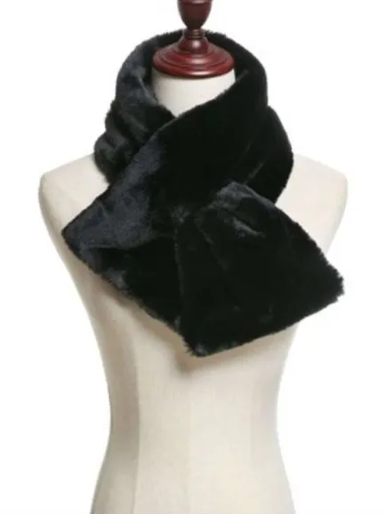 Scarf, Faux Fur Cross Over Scarf Black