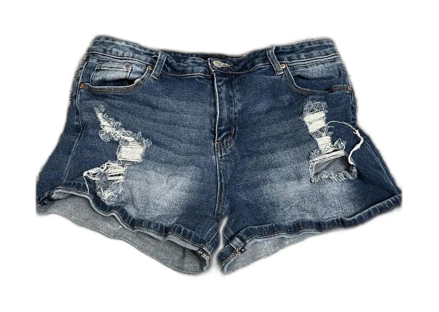 Almost Famous Blue Distressed Denim Jean Cutoff Frayed Hem Shorts 15 Junior's
