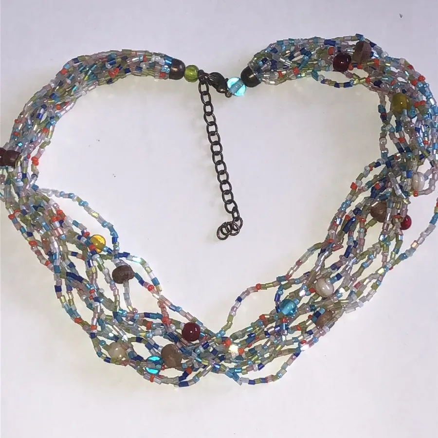 Multicolor Glass Beaded Boho Necklace Blue