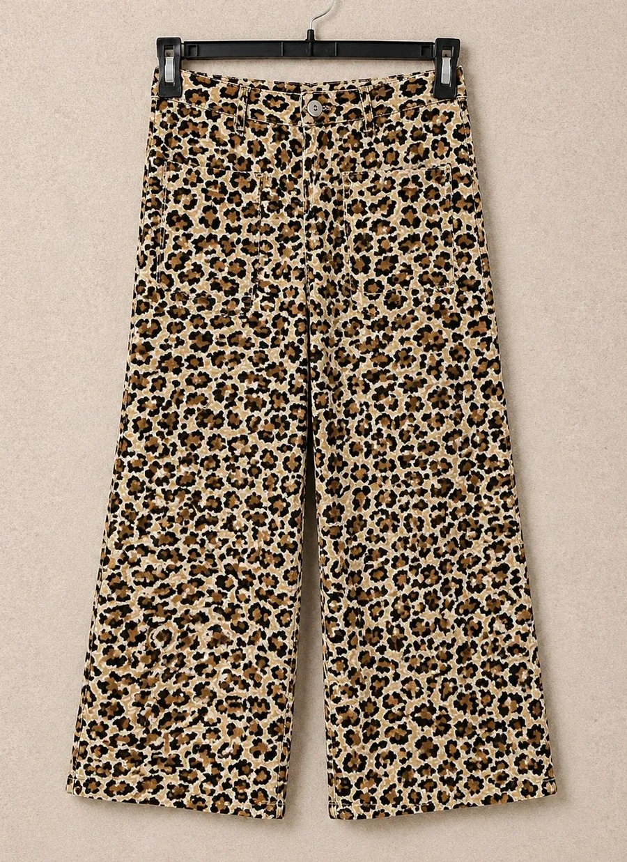 Maeve Women Pants 27 Brown Leopard Print Wide Leg High Rise Cropped Jacquard