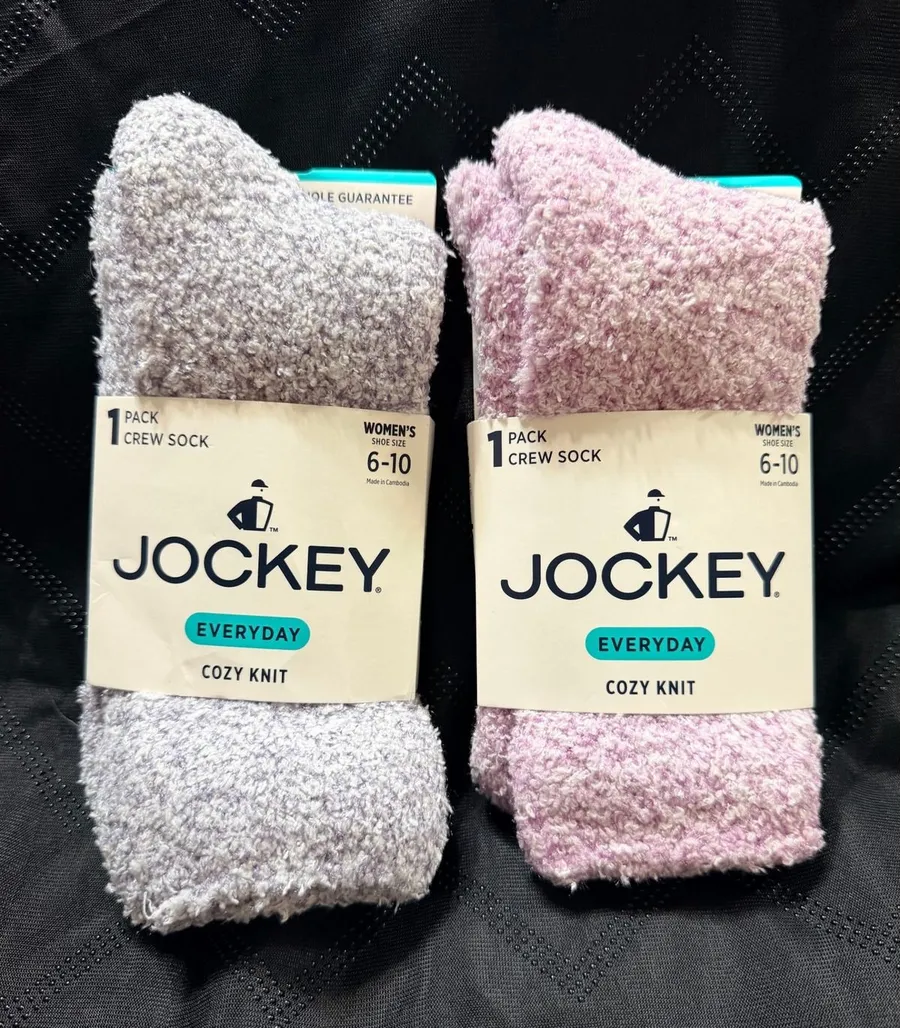 Jockey Everyday Cozy Knit Women Crew Socks 2 Pack Grey Lavender Shoe Size 6
