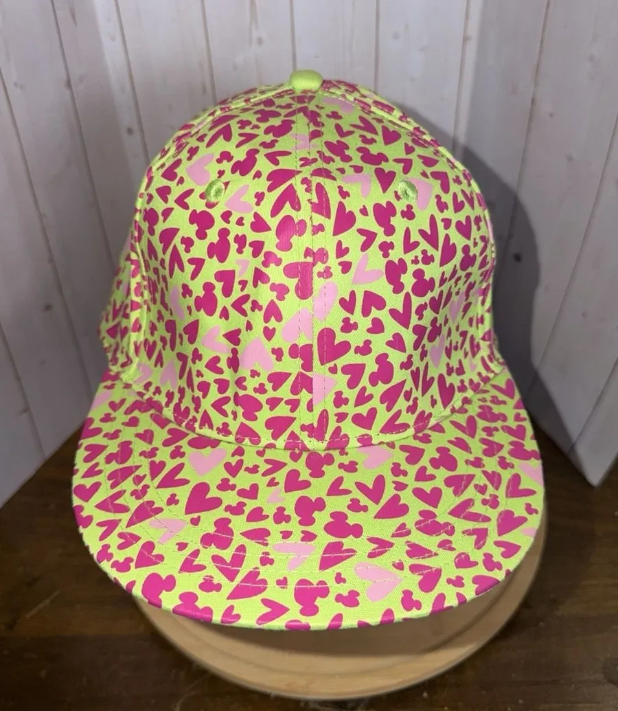 Disney Parks Mickey Ear Green Cap Pink Hearts Graphic All Over Edge Collection